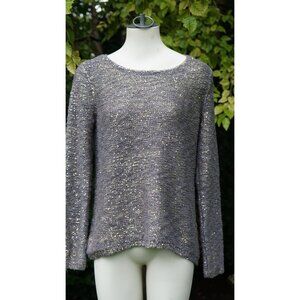 Chicos Claire Pullover Sequin Shine Tunic Sweater Brown Size 1, Medium Slit